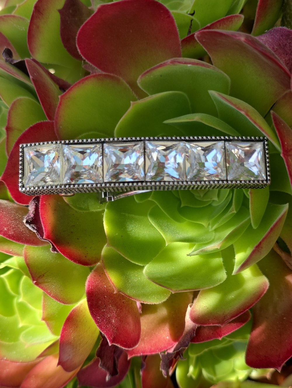 Marc Jacobs Crystal Five-Stone Bar Hair Clip - Clear/Silver